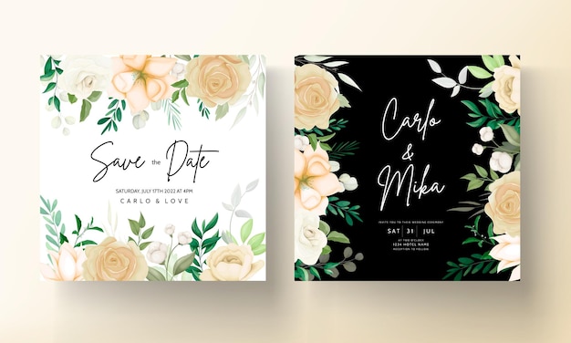 Beautiful Hand-Drawn Floral Wedding Invitation Set Template – Free Download