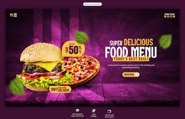 Delicious Burger and Food Menu Web Banner Template – Free Download