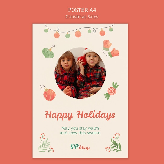 Christmas Sale Poster Template Featuring Children – Free Download