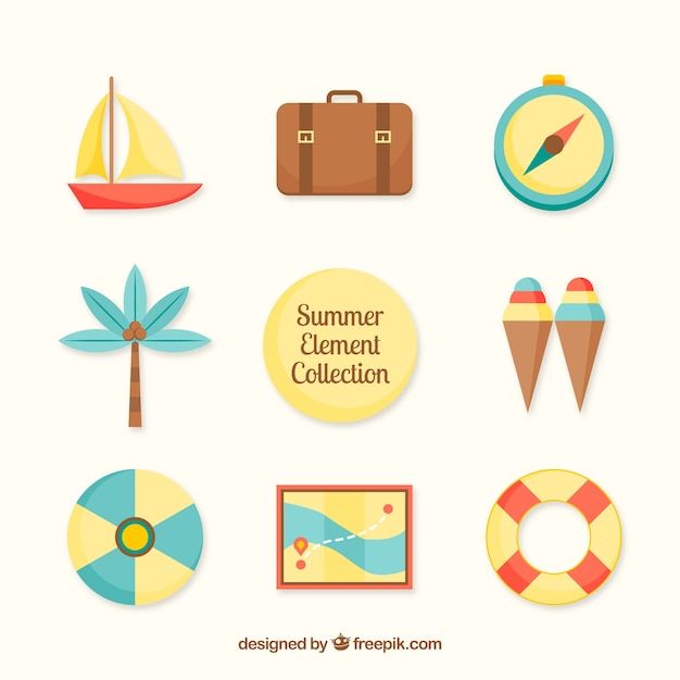 Flat Style Beach Elements Collection with Clothes – Free Download