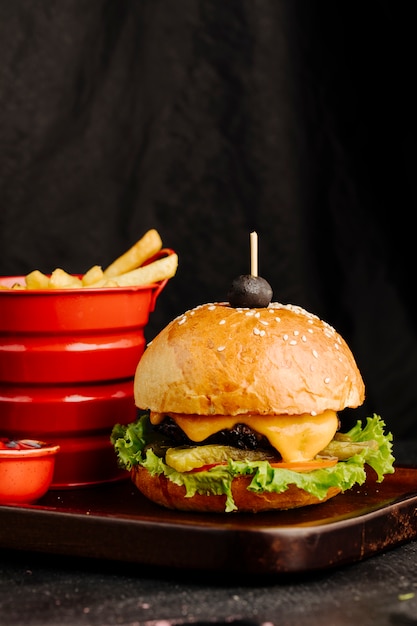 Cheeseburger with French Fries in Red Container – Free Download