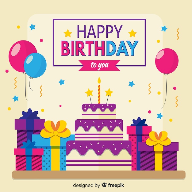 Birthday Background with Gifts and Cake – Free Download