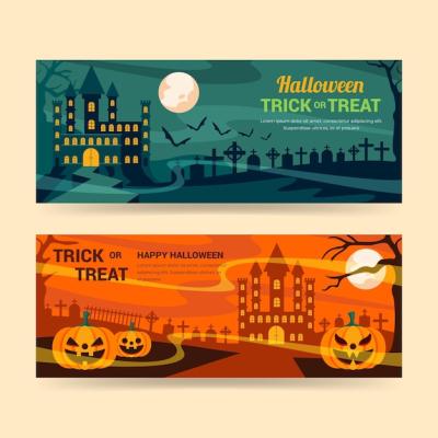 Flat Halloween Horizontal Banners Set – Free Download