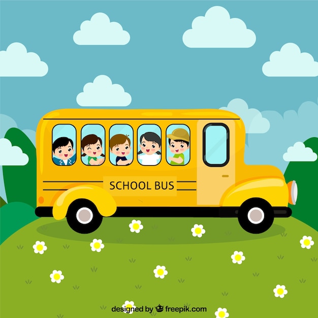 Hand Drawn School Bus with Children – Download Free Stock Photo