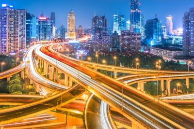 Aerial View of Shanghai Overpass at Night – Free Download