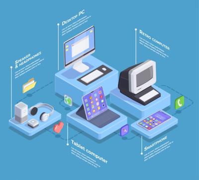 Isometric Composition of Modern Devices with Infographics and Text Captions – Free Stock Photo, Download for Free