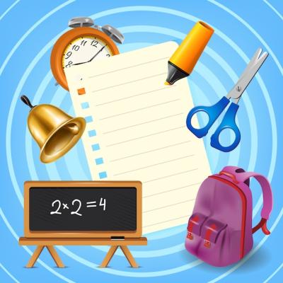 Backpack and Supplies on Blue Background – Free Download