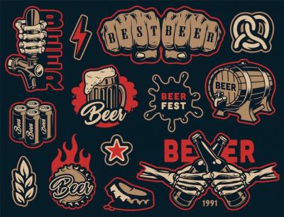 Colorful Vintage Beer Elements Collection – Free Download