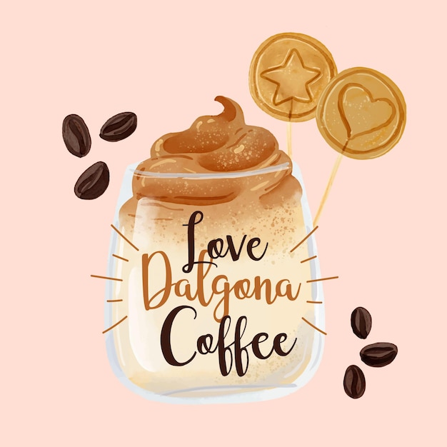 Illustrated Dalgona Coffee in Jar – Free Download