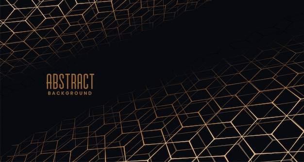 Golden Perspective Hexagon Pattern on Black Background – Free Download