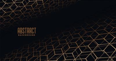 Golden Perspective Hexagon Pattern on Black Background – Free Download