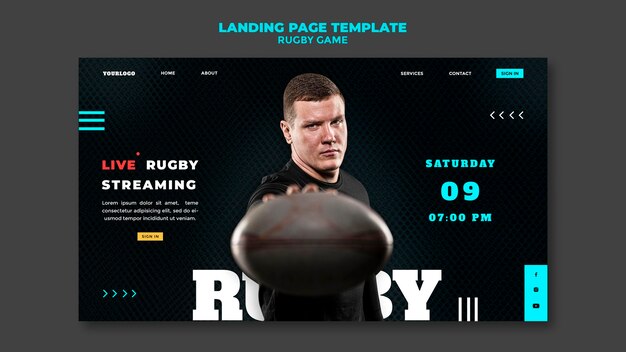 Rugby Game Landing Page Design Template – Free Download