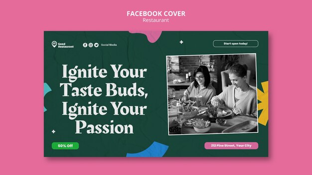 Flat Design Tasty Food Restaurant Facebook Cover – Free Download