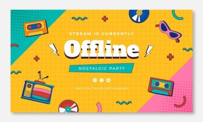 Retro Party Twitch Background in Flat Design – Free Download