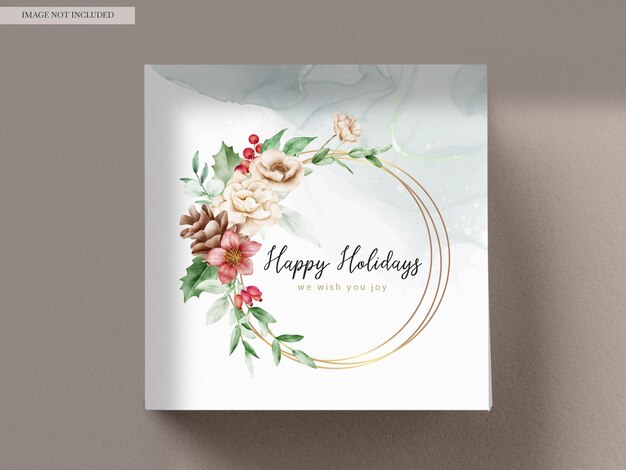 Elegant Christmas and New Year Card Floral Watercolor – Free Download