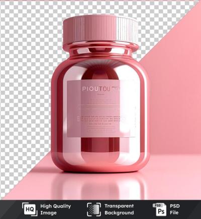 Protein Powder Pot Mockup on Pink Table with Transparent Background – Free Download