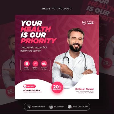 Doctor-Themed Healthcare Prevention Banner or Flyer Template for Social Media – Free Download