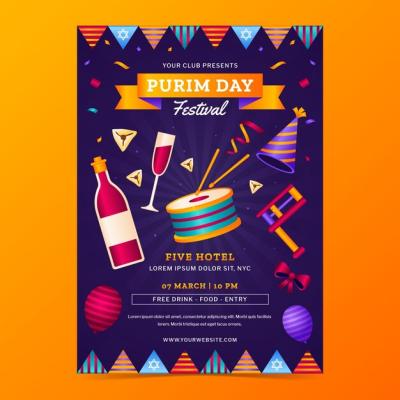 Gradient Vertical Poster Template for Purim Holiday Celebration – Free Download