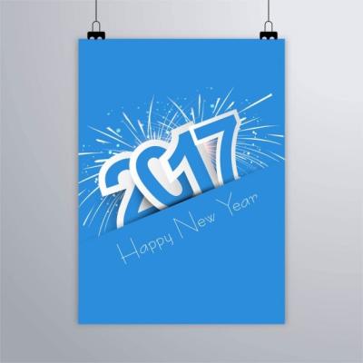 2017 New Year Poster in Blue Color – Free Download for Stunning Vector Templates