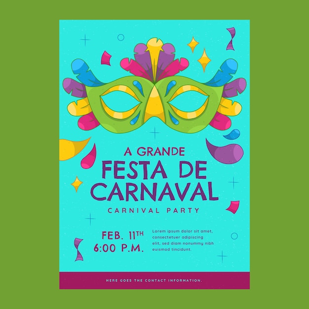 Hand Drawn Vertical Poster Template for Brazilian Carnival Celebration – Free Download