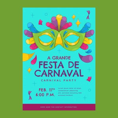 Hand Drawn Vertical Poster Template for Brazilian Carnival Celebration – Free Download