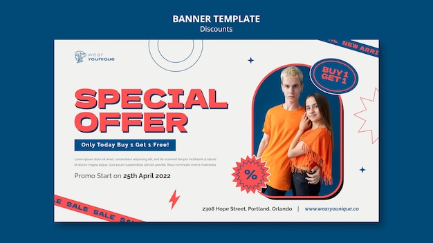 Discount Banner Template in Flat Design – Free Download