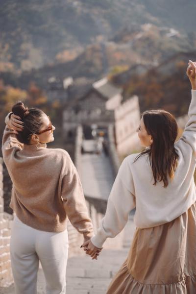 Two Female Friends Walking at the Great Wall of China – Free Stock Photo, Download Free