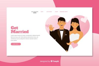 Wedding Landing Page Template Featuring Illustrated Bride and Groom – Free Download