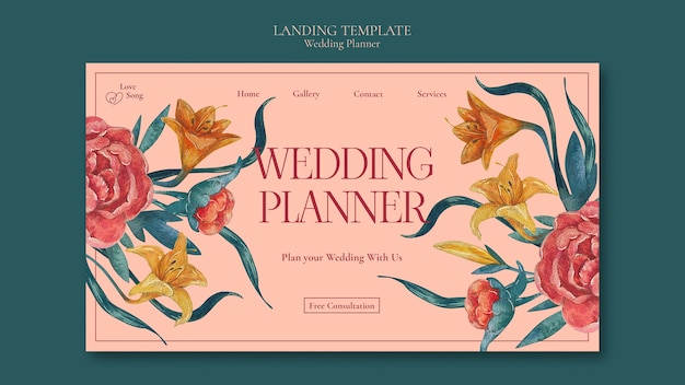 Watercolor Wedding Planner Landing Page Template – Free Download