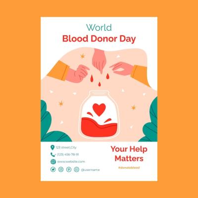 Flat Vertical Flyer Template for World Blood Donor Day Awareness – Free Download