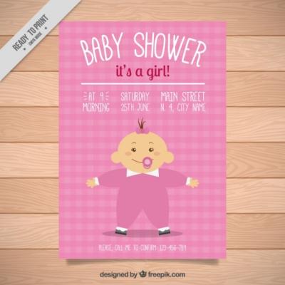 Charming Pink Baby Shower Invitation for a Baby Girl – Free Download