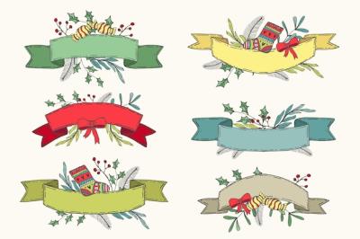 Hand Drawn Christmas Ribbon Collection – Free to Download