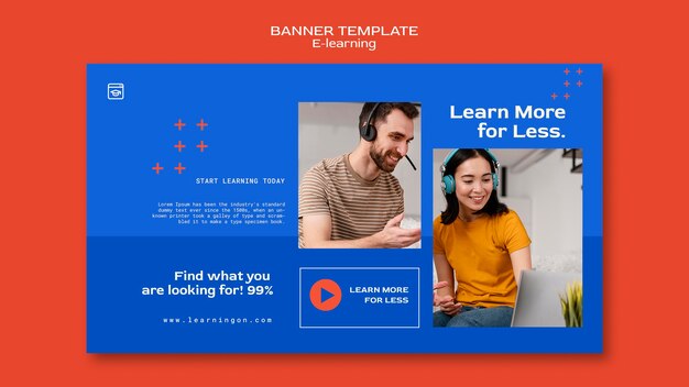 E-learning and Online Distance Classes Horizontal Banner Template – Free Download