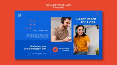 E-learning and Online Distance Classes Horizontal Banner Template – Free Download