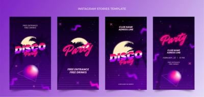 Gradient Retro Vaporwave Disco Party Instagram Stories Collection – Free Download