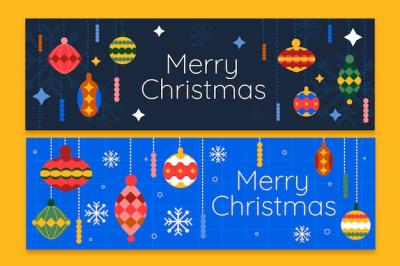 Hand Drawn Flat Christmas Horizontal Banners Set – Free Download