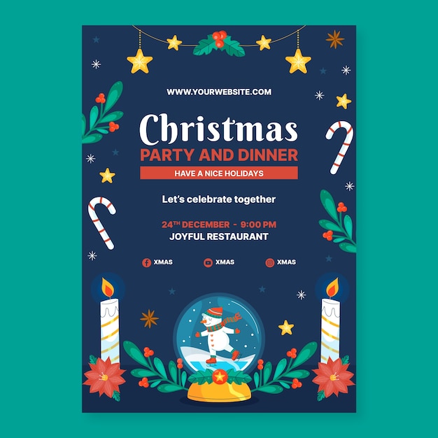 Christmas Season Celebration Flat Vertical Poster Template with Snow Globe and Candles – Free Download