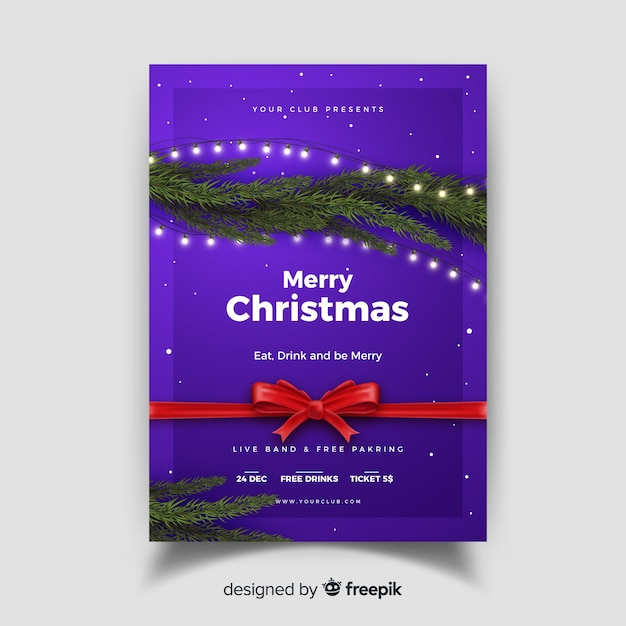 Realistic Christmas Party Poster Design – Free Download