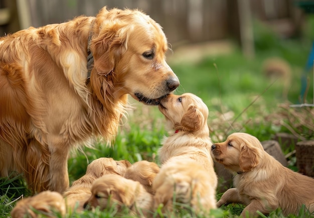 A Closeup of a Golden Retriever Feeding Her Puppies – Free Download, Free Stock Photo