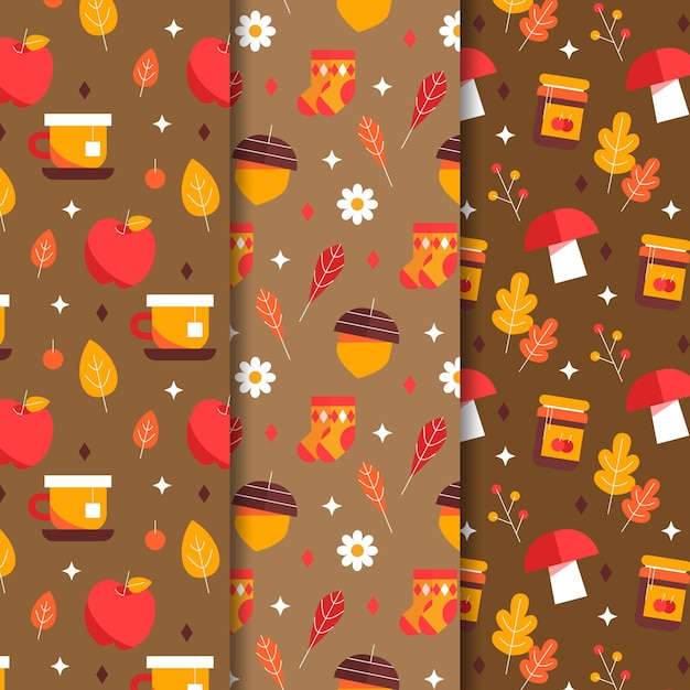 Flat Autumn Patterns Collection – Free Download