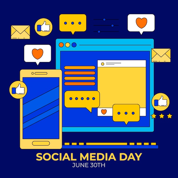 Hand Drawn Social Media Day Illustration – Free Download