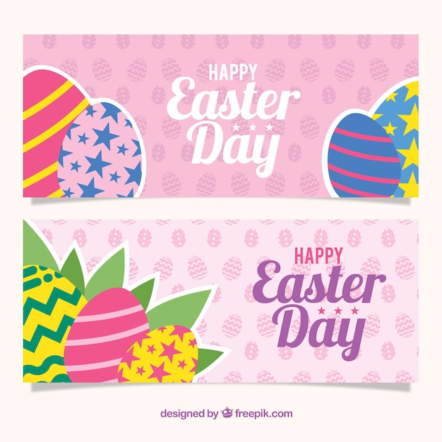 Decorative Banners Featuring Flat Easter Eggs – Free Download