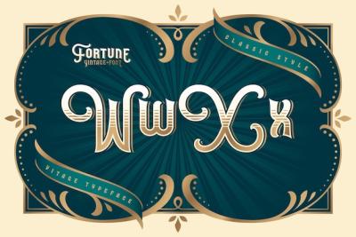 Fortune Vintage Vector Font Set with Decorative Design Elements, Letters W and X – Free Download