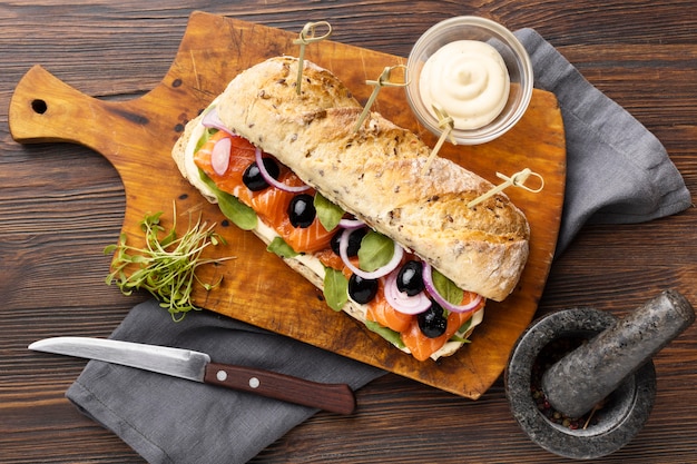 Salmon Sandwich Flat Lay with Cutlery – Free Download, Free Stock Photo