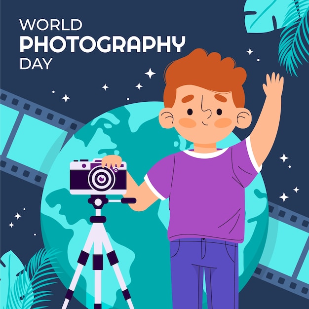 Flat World Photography Day Illustration – Free to Download