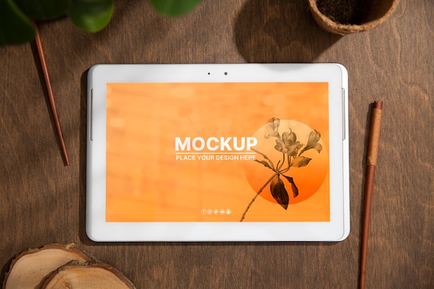 Tablet Device Mock-Up on Wood Scene – Free to Download