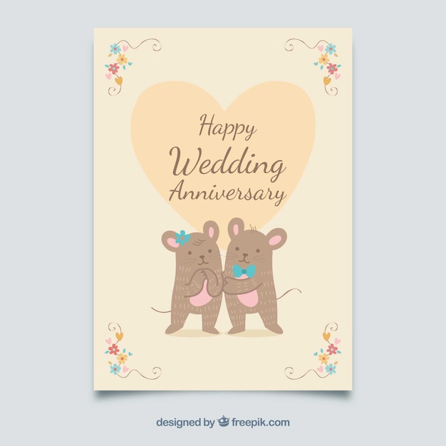 Adorable Wedding Anniversary Card Featuring Cute Mouse Couple – Free Download