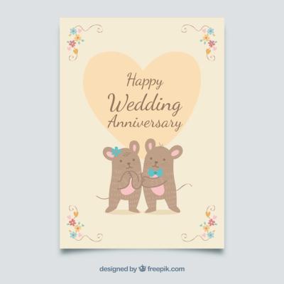 Adorable Wedding Anniversary Card Featuring Cute Mouse Couple – Free Download