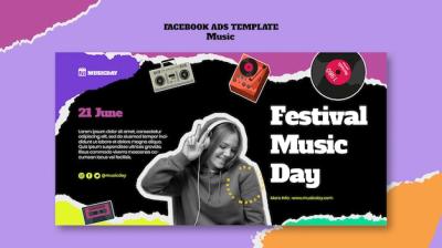 Flat Design Music Template – Free Download of PSD Template