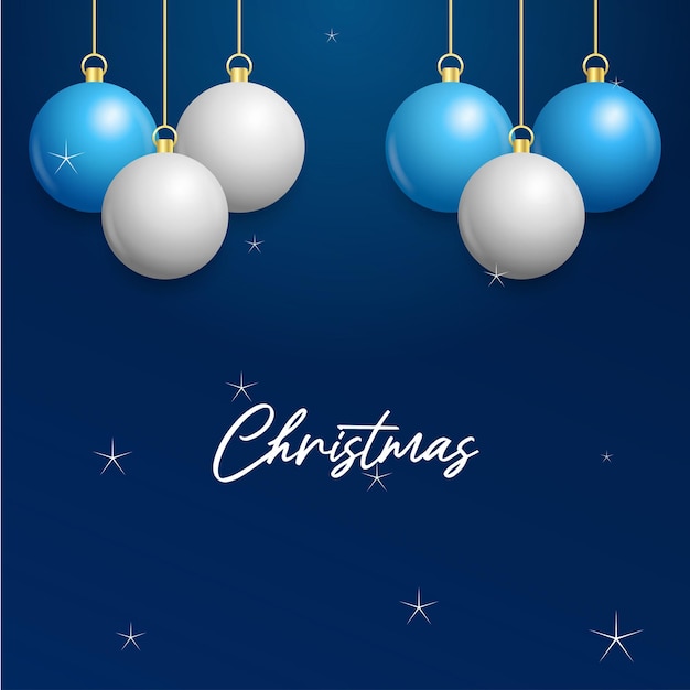 Christmas Blue Background with Shining White and Silver Balls – Free Download